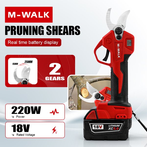 Sécateur électrique sans fil M-WALK 25 mm, 2 vitesses, pour arbres fruitiers et bonsaïs, compatible avec la batterie Milwaukee 18V