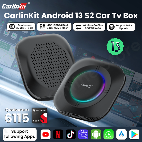Carlinkit S2 SM6115 Android 13 TV Box 8-Kern Carplay Android Auto Wireless Unterstützung Youtube Netfilx IPTV Spotify Wifi Bluetooth