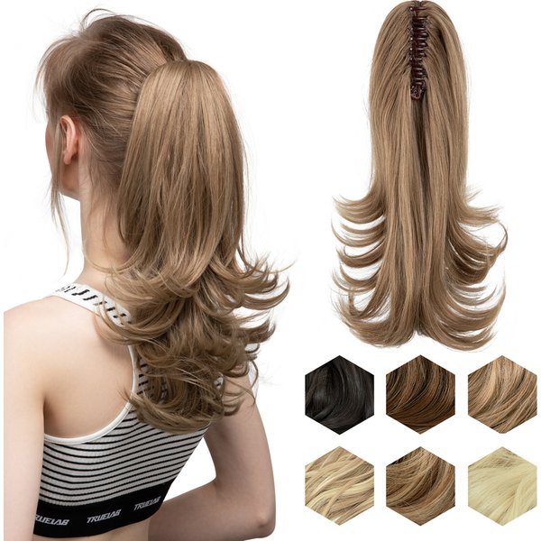 Pince à griffe synthétique en queue de cheval Extensions de cheveux postiche 14 "faux cheveux blonds ondulés fausse queue de cochon avec bande élastique queue de cheval