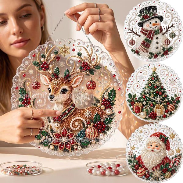 Peinture diamant 20x20 cm, perles de différentes tailles, kit de décoration murale festive de Noël avec chaîne métallique pour bricolage.