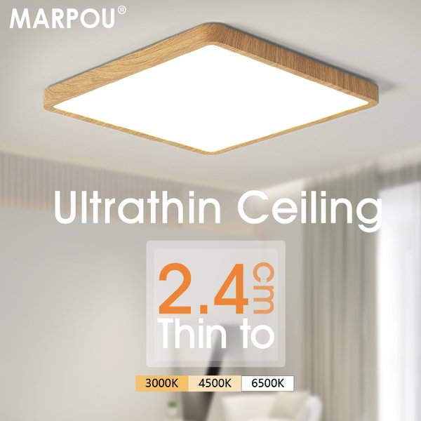 MARPOU 2,4cm Ultra Dünne LED-Deckenleuchte Quadratische Holzmaserung Deckenlampen für Wohnzimmer 220V 110V LED-Leuchten für Zimmer Schlafzimmer