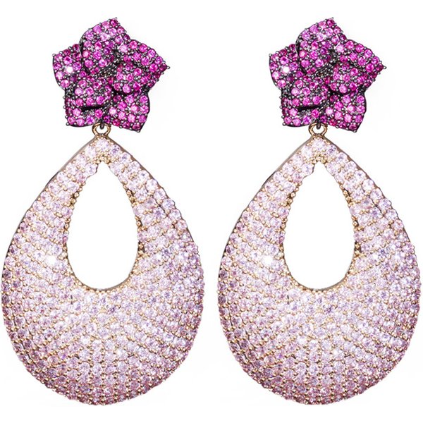 CWWcontre-indiqué fleur CZ longues boucles d'oreilles pendantes pour femmes, patients élégants, incrustation rose rouge, cubique, contre-indiqué, bijoux de fête d'été, E0416
