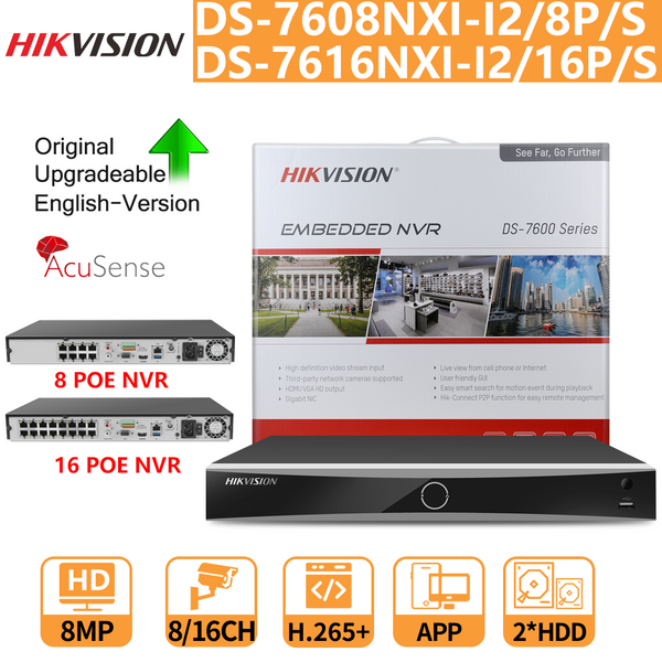 Hik vision 4k nvr DS-7608NXI-I2/8 p/s DS-7616NXI-I2/16 p/s 8ch 16ch poe port acu sense gesichts erkennung netzwerk video recorder