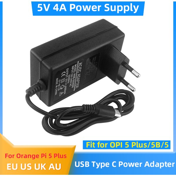 5V 4A Power Supply for Orange Pi 5 Plus / 5B / 5 20W USB Type C Power Adapter for OPI 5 Raspberry Pi 4B Jetson Nano 2GB Charger