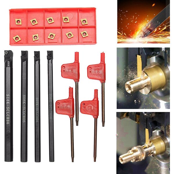 6/7/8/10mm SCLCR06 Shank Lathe Turning Tool Holder Boring Bar Tools Lathe Cutter Metal Turning Rod Holders 10pcs Inserts