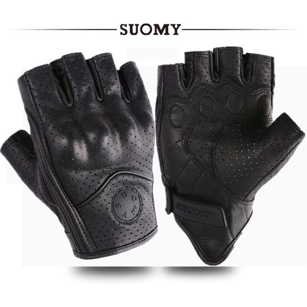 Gants de moto demi-doigt d'été rétro en cuir noir perforé moto Motocross gants sans doigts hommes femmes gant d'équitation