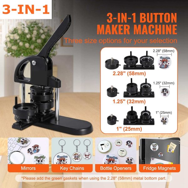 25/32/58mm Buttonmaschine Manuelle Pressmaschine für DIY Magnet-Buttons, Kunsthandwerk und Kühlschrankmagnete