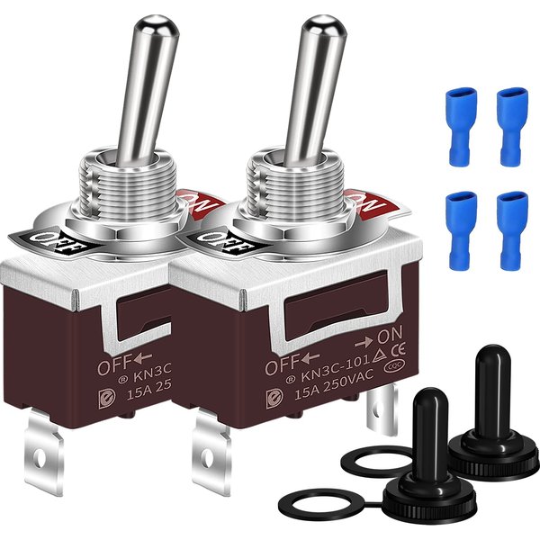2PCS SPST Waterproof Toggle Switch 12V DC 30A 125VAC 20A Marine Heavy Duty 2 Pin ON Off Spade Terminals for Automotive Car Boat