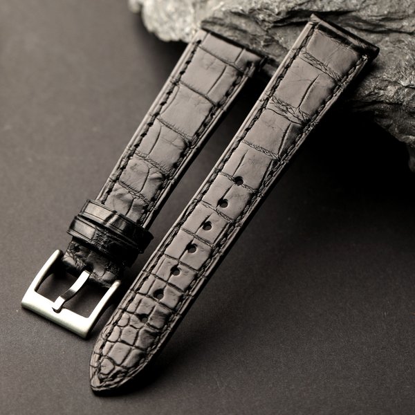 Handgefertigtes High-End-Krokodillederarmband, 18 19 20 21 22 mm echtes Leder, weiches High-End-Uhrenarmband, schwarzes Retro-Armband