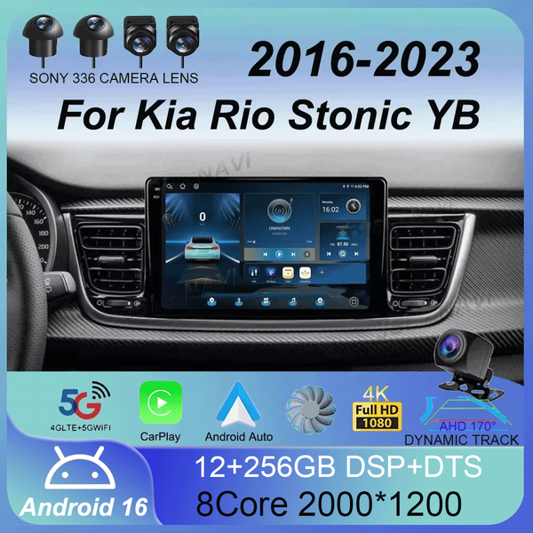 Lecteur multimédia de voiture Android 16, autoradio pour Kia Rio Stonic YB 2016 2017 2018 2019 - 2023, Carplay, autoradio stéréo 4G DSP RDS