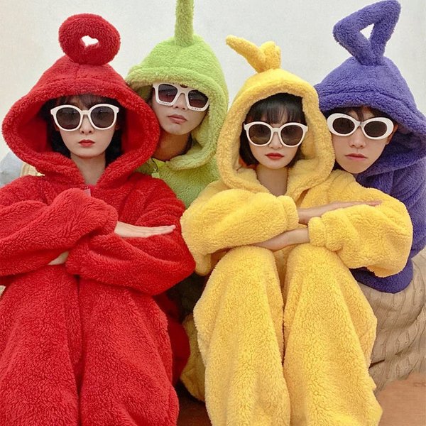 Kombinezony dla dorosłych i dzieci, miękkie piżamy z długim rękawem, kostiumy Dipsy, Tinky Winky, Po, Lala, odzież domowa, damska, unisex, odzież domowa