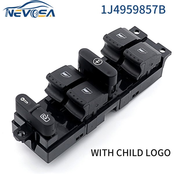 NEVOSA 1J 4959857 B Für VW Passat Golf Jetta MK4 B5 Für Seat Skoda 1999-2004 Fensterheber Steuerschalter 9 Pins mit Kinderlogo