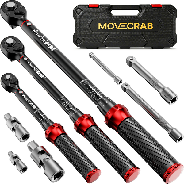 Jeu de clés dynamométriques mécaniques MoveCrab Premium 9 pièces 5-224 N.m/4-165 Ft.lb pour la réparation de vélos, motos, automobiles et outils industriels