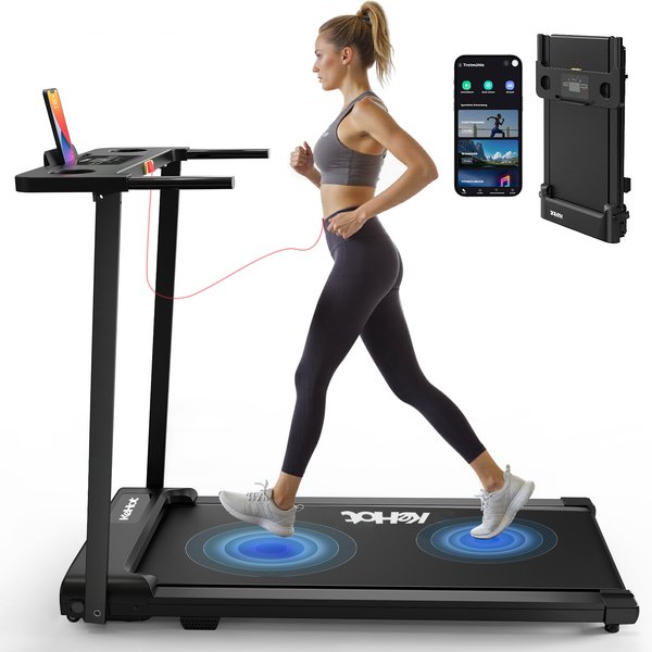 Tapis de course pliable KeHot Home avec application FITSHOW et audio Bluetooth, machine de marche et de course électrique 1-12 km/h, moteur de 2,0 CV, écran LED, 12 programmes d'entraînement
