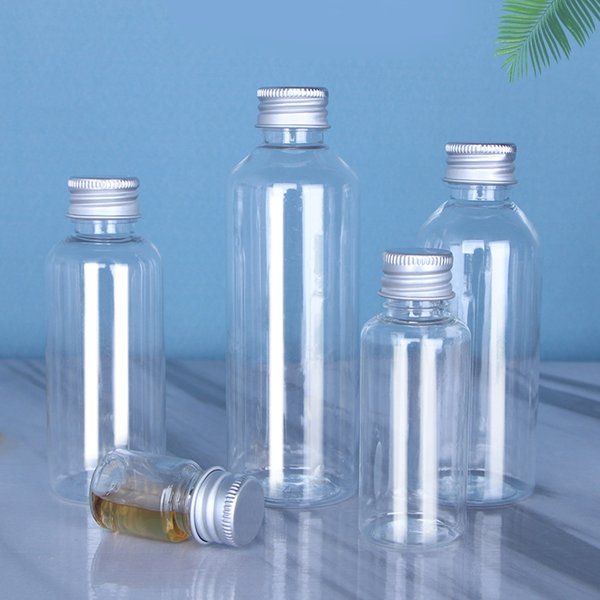 Bouteille en plastique de 5 ml, 10 ml, 30 ml, 50 ml, 100 ml avec bouchon en aluminium, flacon transparent pour échantillon de lotion, récipient cosmétique vide pour les voyages