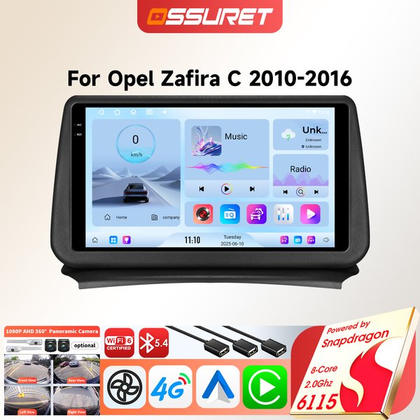 Autoradio Android pour Opel Zafira C 2010-2016, écran Carplay sans fil, système multimédia intelligent GPS, caméra 360°, autoradio