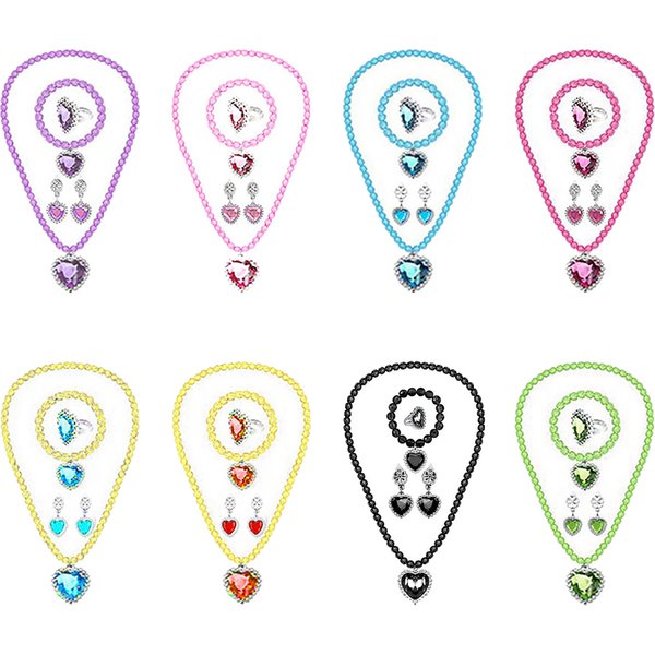 Children Girls Elsa Sofia Belle Princess Accessories Refinement Beading Necklace Bracelet Ring Earring Jewelry 5pcs Sets