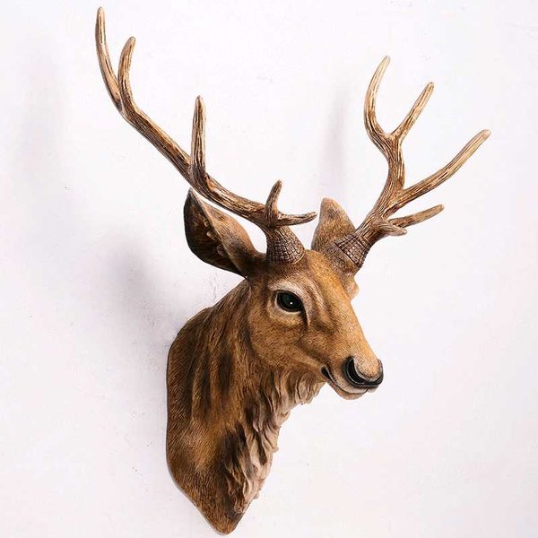 Faux tête de cerf 17 pouces, fausse tête d'animal, décoration murale faite à la main, décor de ferme rustique, bois de cerf, Statue de tête, Art en résine
