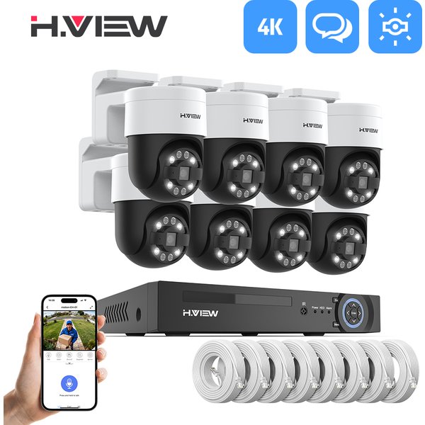 H.view 8Ch 4K 5MP 8MP Cctv Security Camera System Ptz Home Video Surveillance Kit Outdoor Ip Camera Humanoid Detection