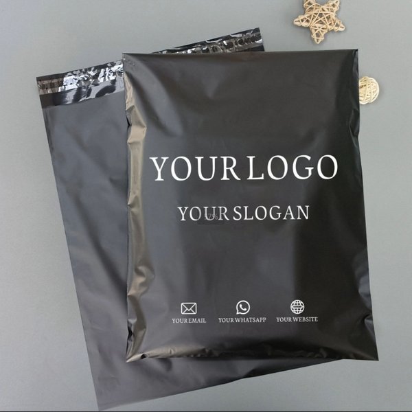 Sac express noir pour emballage cadeau, sac postal, sac en plastique étanche, sac de transport, sac auto-scellant, impression de logo personnalisée