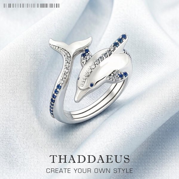 Bague dauphin avec pierres bleues, tout nouveau bijou fin et tendance en argent pur 925 Strerling, cadeau joyeux pour femmes