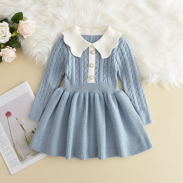 Robe d'hiver en laine tricotée à manches longues pour filles, pull de princesse tricoté à volants, vêtements décontractés, automne