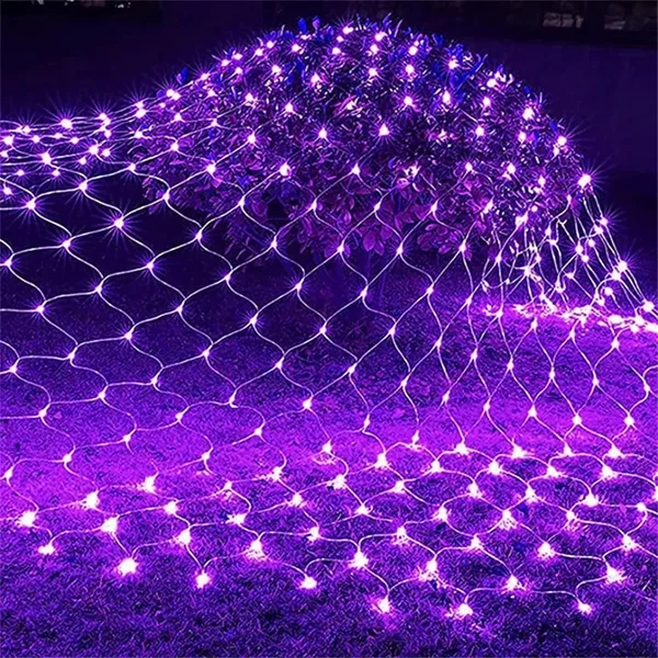 Halloween Lila LED-Netz-Lichterkette Fenster-Vorhang Weihnachts-Lichterkette Hochzeits-Party-Lichtergirlande