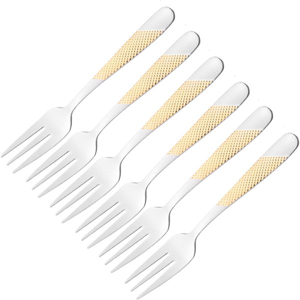 6Pcs Silver Forks Set Tea Cake Snack Fork Dinnerware Cutlery Gold Stainless Steel Tableware Dessert Fruit Fork Flatware Set