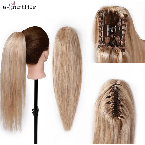 S-noilite-Extension Capillaire Naturelle Queue de Cheval pour Femme, Cheveux Humains Naturels, Noir, Blond, Brun, 14-22