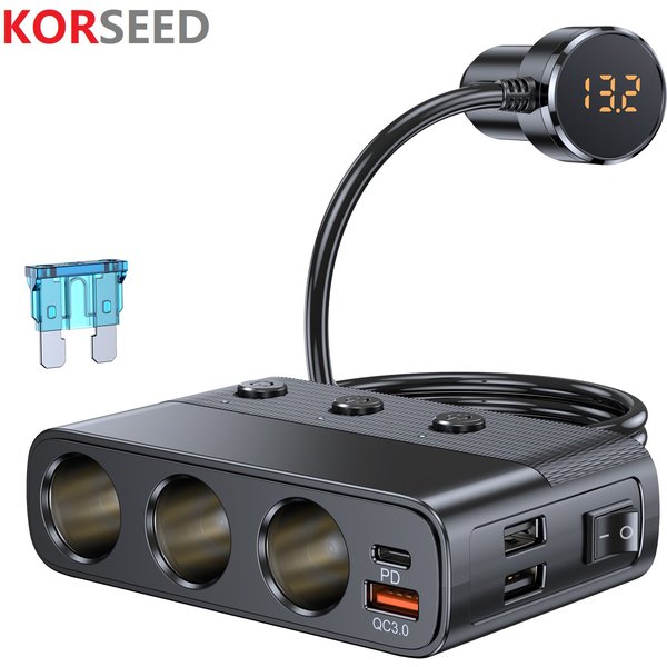 Nouveau chargeur de voiture 7-en-1 127W avec adaptateur allume-cigare PD30W QC3.0 et interrupteur
