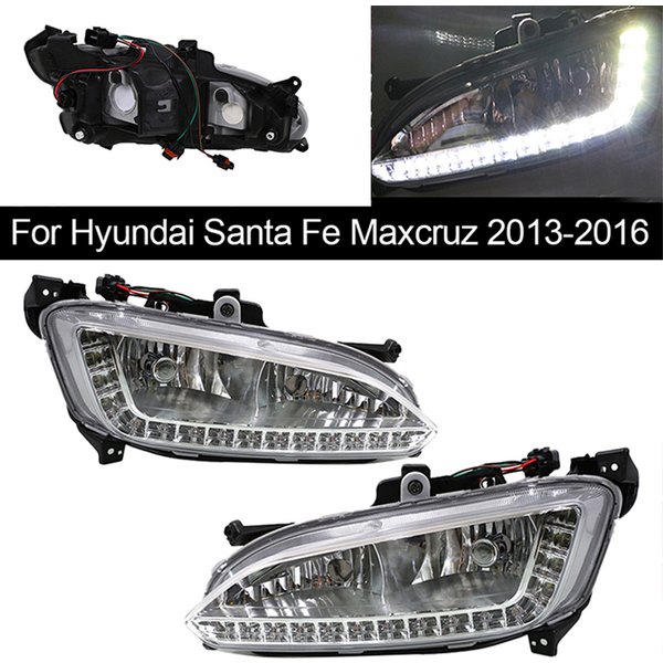 LED DRL Headlight For Hyundai Santa Fe IX45 2013 2014 2015 Fog Lights Driving Lamp Fog Light Daytime Running Light LED Foglights