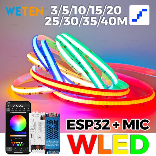 WLED contrôleur ESP32 RGBIC COB LED bande lumineuse Kit son réactif synchronisation de musique fonctionne avec Alexa 24V 5 10 15 20 25 30 40 M