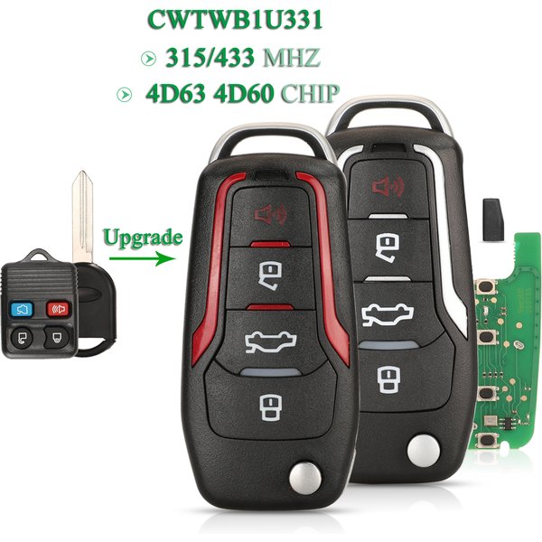 Jingyuqin – clé télécommande modifiée CWTWB1U331, 315/433Mhz, pour Ford Explorer Focus Edge Escape Ranger Mustang Flex Mercury Lincoln