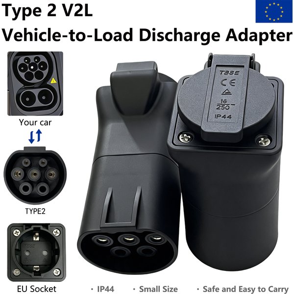 Adapter rozładowujący Type2 V2L odpowiedni dla pojazdów BYD, MG, Deepal, Geely, Jaecoo, Omoda, LYNK, z wtyczką Vehicle-to-Load, gniazdo EU, pojazdów kempingowych EV.