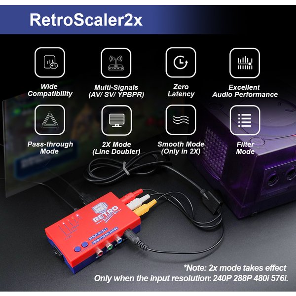 RetroScaler2x A/V zu HDMI ® Konverter und Line-Doubler für Retro-Spielekonsolen PS2 N64 NES Dreamcast Saturn MD1 MD2