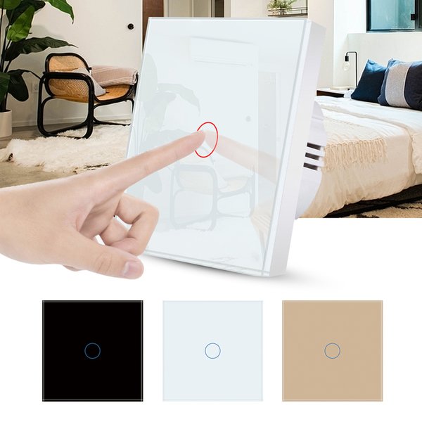 UBARO EU-Standard Touch-Schalter mit Gehärtetem Glaspanel, 1-fach Wandlichtschalter AC110-240V für Zuhause, Kein Neutralleiter Erforderlich