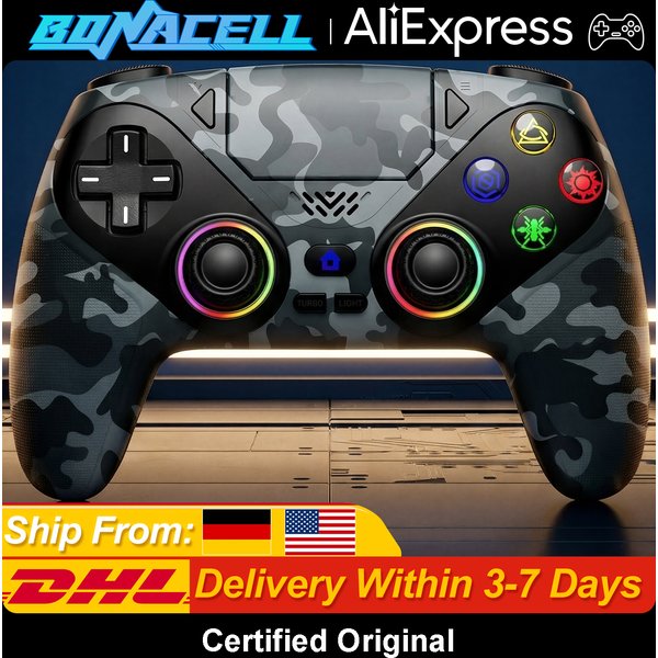 Manettes de jeu sans fil RGB pour PlayStation 5 PS5/PS5 Pro/Slim/PC, avec fonctions Marco/Turbo et joysticks à effet Hall