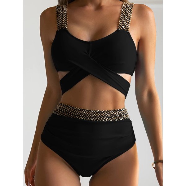 2026 Nouveau Sexy Croix Taille Haute Bikini Ensemble Push Up Maillots De Bain Femmes Maillot De Bain Femme Flash Patchwork Maillots de bain Maillots De Bain Baigneurs