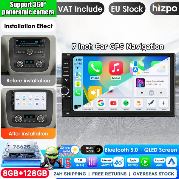 Hizpo 7 Zoll Wireless CarPlay Android Auto Autoradio für universelle Automonitore Multimedia Wireless Apple CarPlay Intelligente Systeme IPS Touchscreen Stereo Videoplayer 2Din Autoradio Head Unit