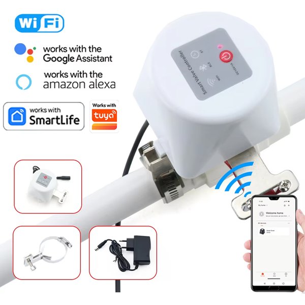 Zawór WiFi do wody, zawór odcinający gaz, zawór kulowy, timer, inteligentny sterownik kranu ogrodowego, kompatybilny z Alexa i Google Assistant, aplikacja TUYA SmartLife