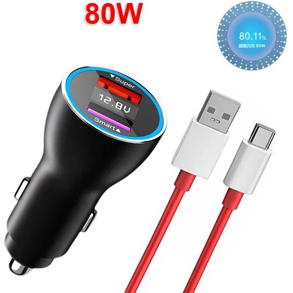 Podwójna szybka ładowarka samochodowa SUPERVOOC 80 W 8A 1M Kabel USB C do OnePlus 9 10 Pro Nord 2 9T 8T 8 GT Ace 7T Pro7 6T 5 65W 30W 20W Warp