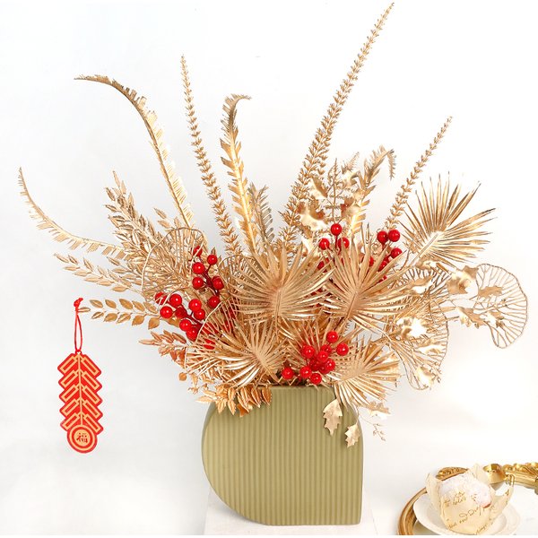 3/5Pcs Golden Artificial Flowers Bouquet for Home Decor New Year Christmas Party Decoration DIY Vase Ornaments Plant Accessories