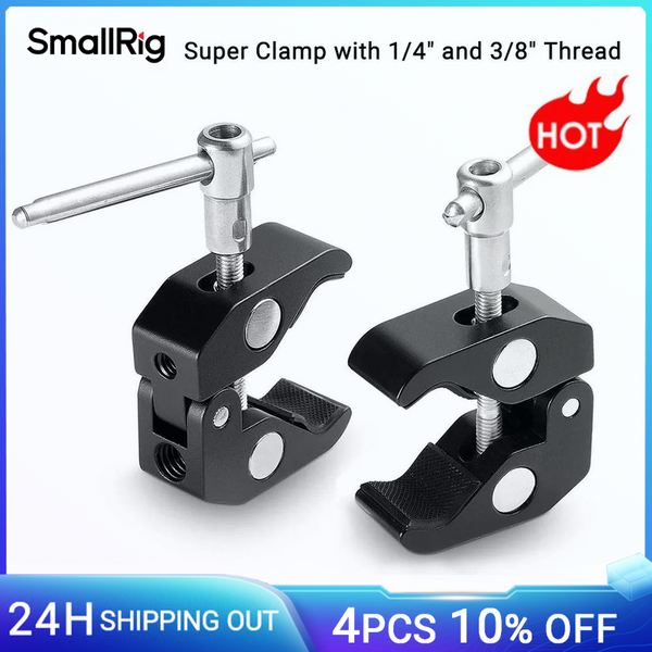 SmallRig Super Clamp z gwintem 1/4 i 3/8 2 szt. Opakowanie na pręty 15 mm-44 mm Aparaty Światła Parasole Hhooks Półki Zacisk aparatu