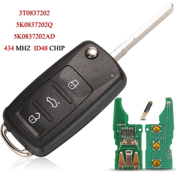 jingyuqin 3T0837202 5K0837202AD / 202Q Remote Car Key For VW Beetle Eos Golf 6 Jetta Tiguan Seat Skoda Fabia 434Mhz ID48 Chip