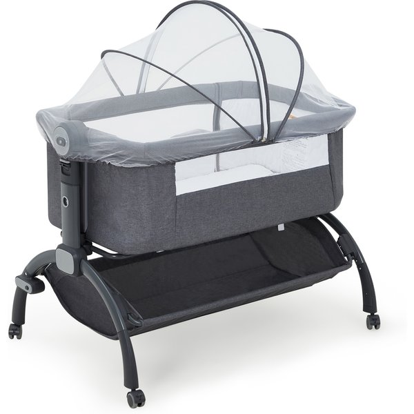 Lit d’appoint pour bébé 3 en 1 et berceau de voyage, berceau réglable en hauteur à placer près du lit, avec tissu en maille respirant, roulettes verrouillables, moustiquaire amovible, panier de
