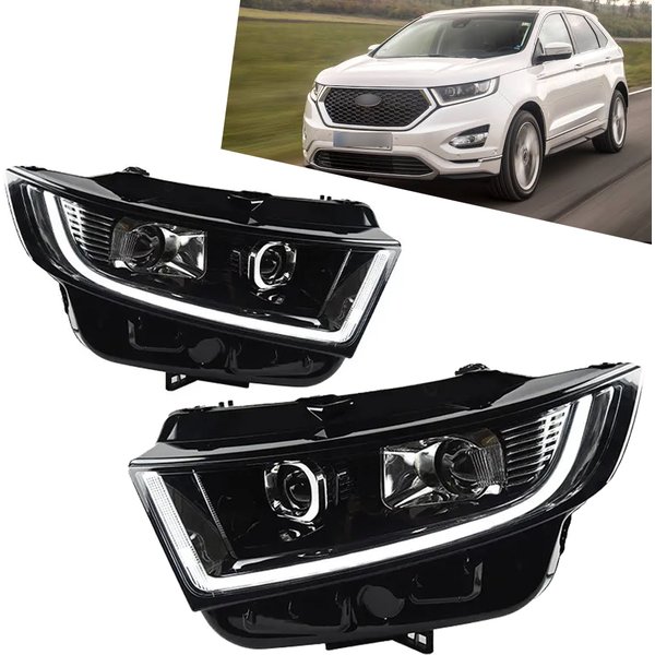 TYPY Dual-Projektor-LED-Scheinwerferbaugruppe für Ford Edge 2015-2019, schwarzes Gehäuse, U-förmiges LED-Tagfahrlicht, Angel Eye Halo, Plug-and-Play, Canbus, wasserdicht, vergilbungsfrei, klare Linse,