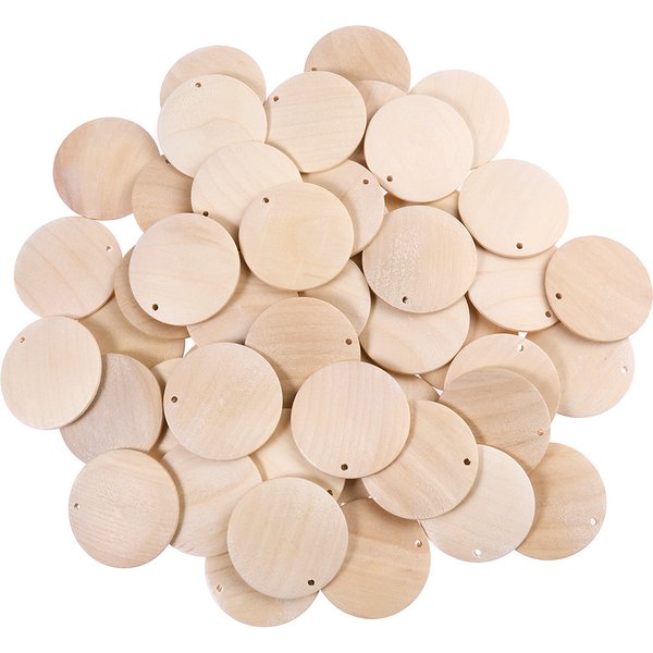 50 pièces de rondelles de bois naturel, rondelles de bois vierges, faciles à peindre, avec trou, fournitures artisanales rustiques pour mariage, pour projets d'artisanat et de bricolage.