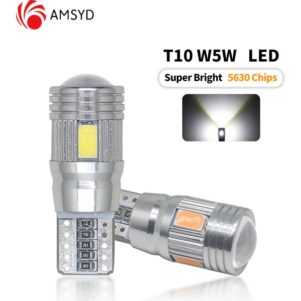 Clignotant LED de voiture T10 W5W Canbus, lumière de lecture breton intérieure automatique, coin latéral, barrage de stationnement, lampe de frein, 5630 6SMD, 2 pièces