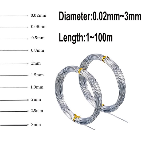 Fil de ressort en acier inoxydable 100M~1M, fil dur, fil entièrement dur, diamètre 0.02/0.3/0.4/0.5/0.6/0.8/1.5/2.5/3mm, fil de ressort en acier