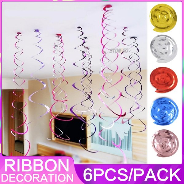 Shining Foil Swirls Banner Baby Shower Table Decoration Happy Birthday Decoration Party Background Balloon Decoration 6Pcs/Pack